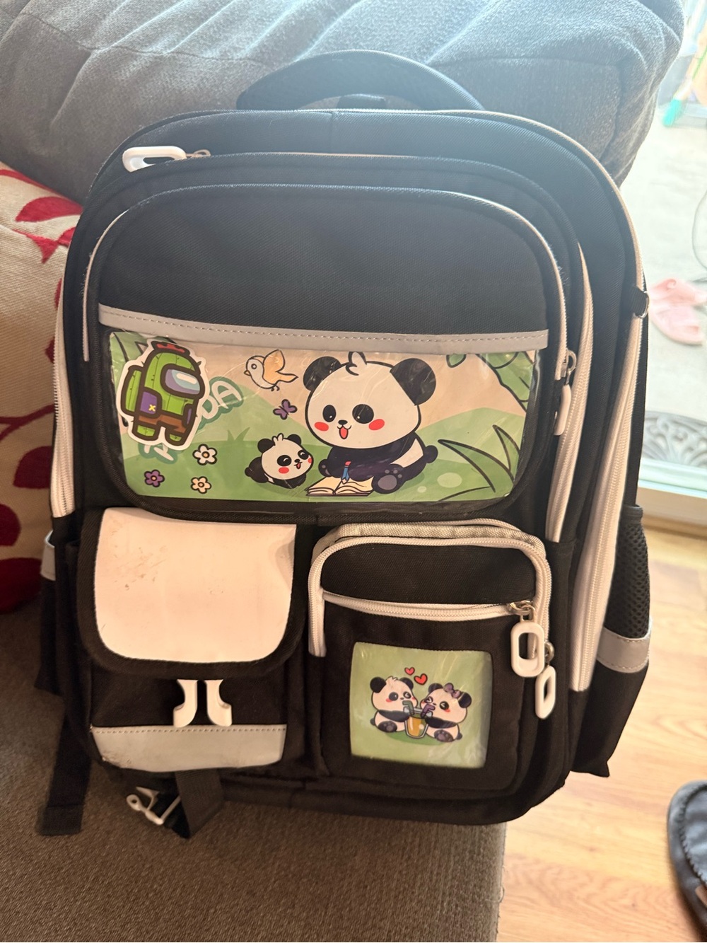 Kids Panda Print Black Backpack